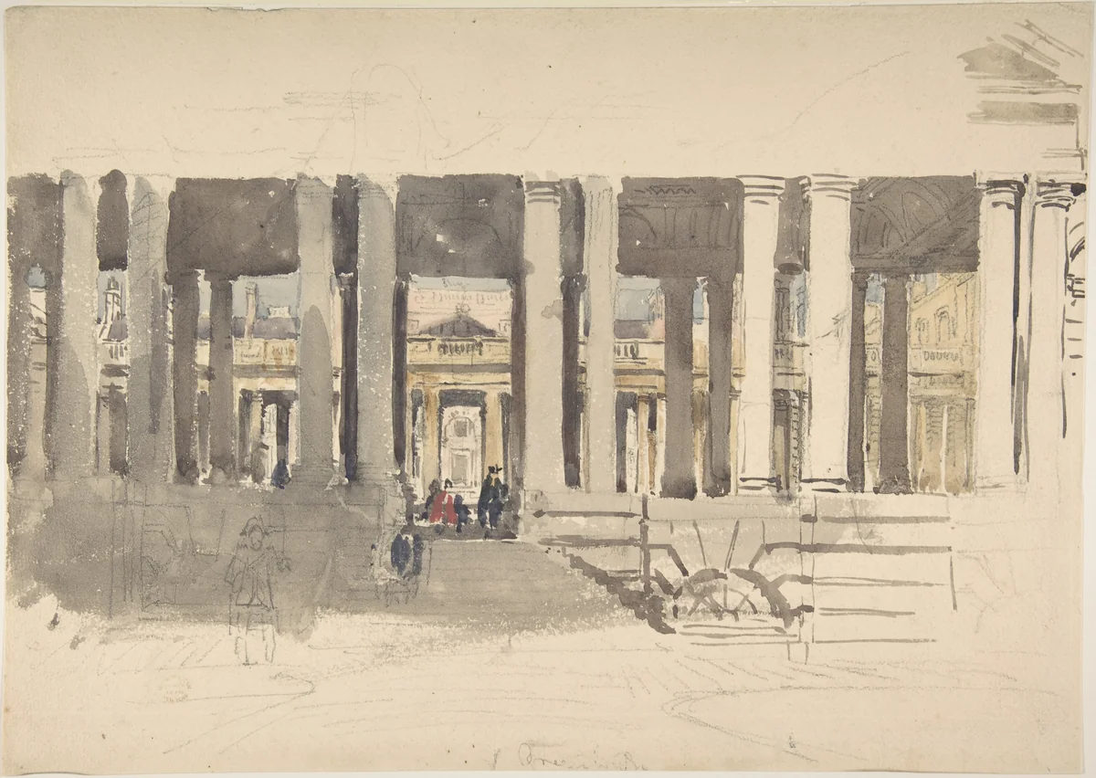 Greenwich Hospital (recto); Study of a Building (verso) by David Cox, drawing, 1820-1829