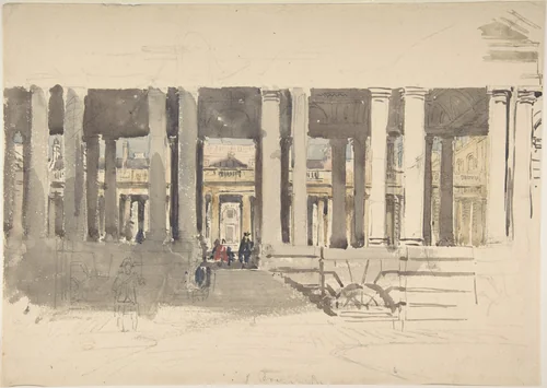 Greenwich Hospital (recto); Study of a Building (verso) by David Cox, drawing, 1820-1829