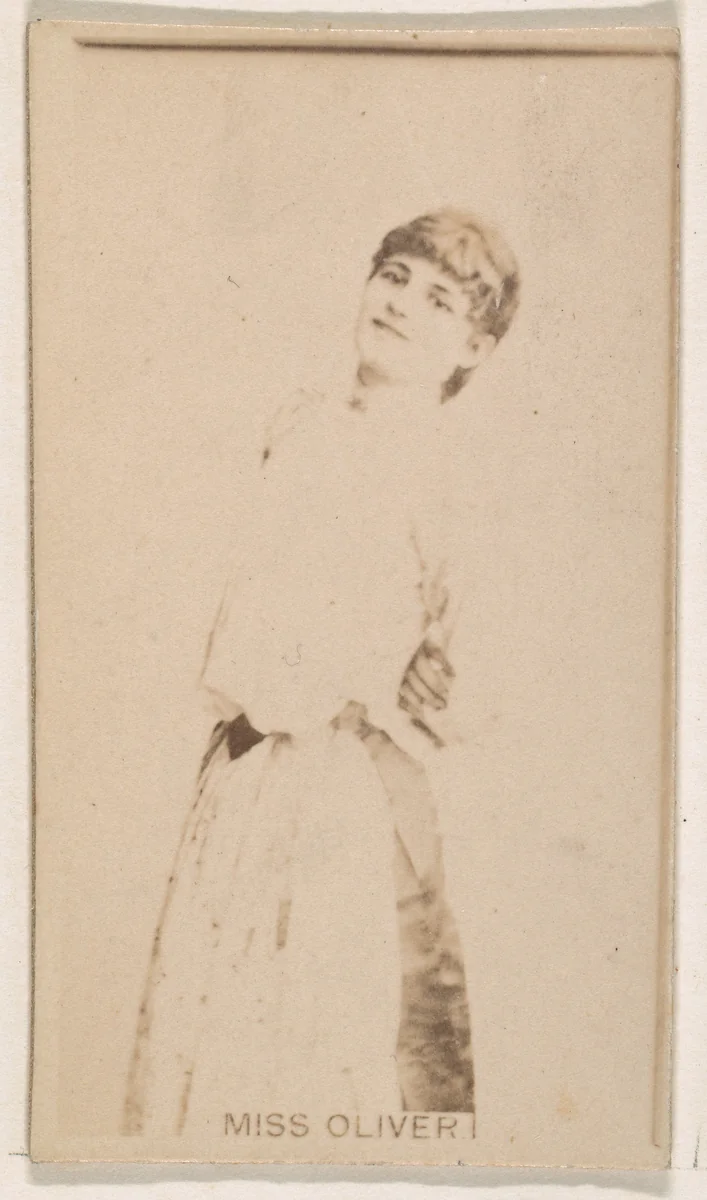Miss Oliver, from the Actresses series (N245) issued by Kinney Brothers to promote Sweet Caporal Cigarettes by Kinney Brothers Tobacco Company, photograph, 1890
