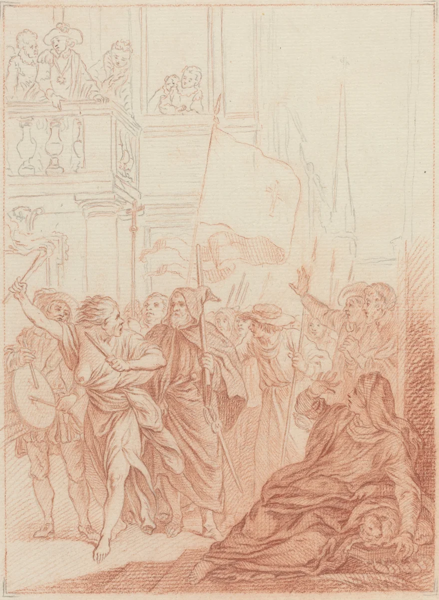 Mayenne qui de loin voit leur folle Entreprise... by Hubert François Gravelot, drawing, 1699-1773