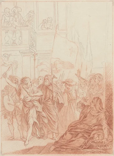 Mayenne qui de loin voit leur folle Entreprise... by Hubert François Gravelot, drawing, 1699-1773