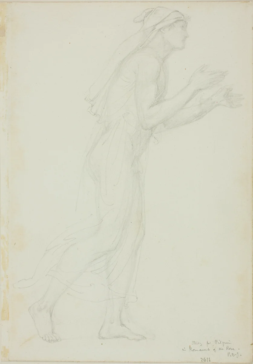 Study for Pilgrim in Romaunt of the Rose by Edward Burne-Jones, drawing, 1868-1883