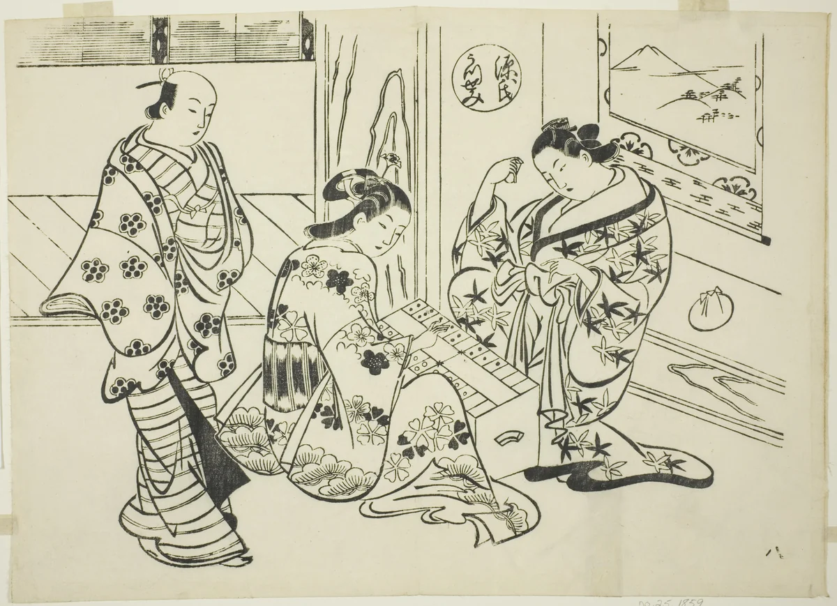 The Utsusemi Chapter from "The Tale of Genji" (Genji Utsusemi), from a series of Genji parodies by Okumura Masanobu (奥村政信), print, 1705-1715