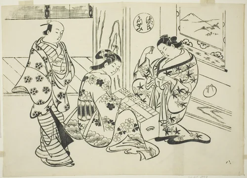 The Utsusemi Chapter from "The Tale of Genji" (Genji Utsusemi), from a series of Genji parodies by Okumura Masanobu (奥村政信), print, 1705-1715