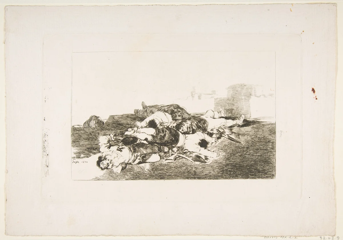 Plate 22 from "The Disasters of War" (Los Desastres de la Guerra): 'Even worse' (Tanto y mas) by Goya, print, 1810
