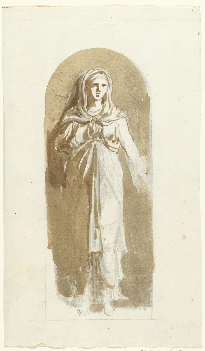 Standbeeld van een vrouw met een sluier by Etienne de Lavallée-Poussin, drawing, 1750-1793