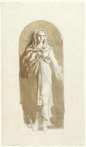 Standbeeld van een vrouw met een sluier by Etienne de Lavallée-Poussin, drawing, 1750-1793