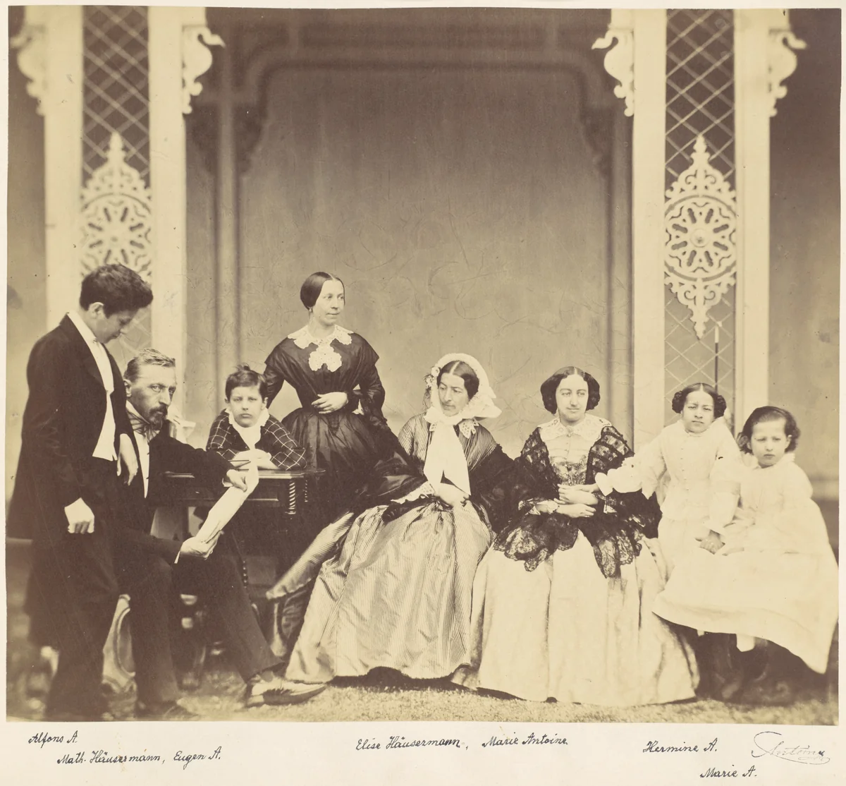 [Group portrait of the Antoine and Häusermann Families] by Franz Antoine, photograph, 1850-1869
