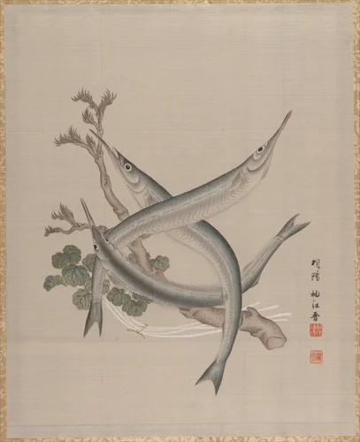 Three Fishes and a Branch by Seki Shūkō, painting, 1890-1892