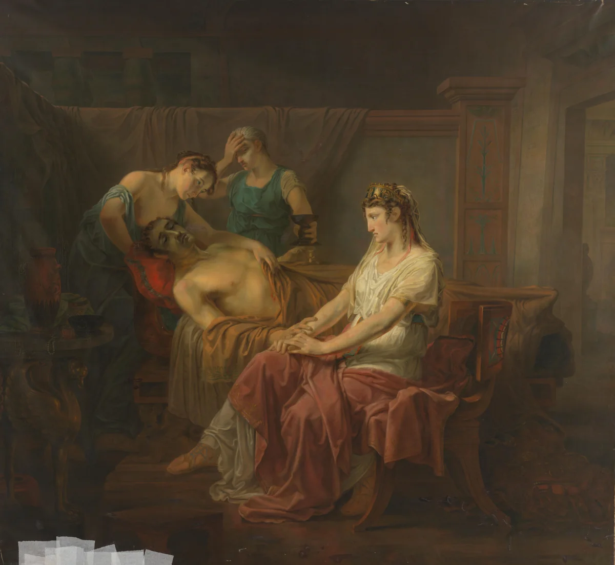 The Mortally wounded Mark Anthony with Cleopatra by Louis Moritz, painting, 1823-1825