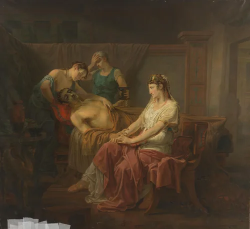 The Mortally wounded Mark Anthony with Cleopatra by Louis Moritz, painting, 1823-1825