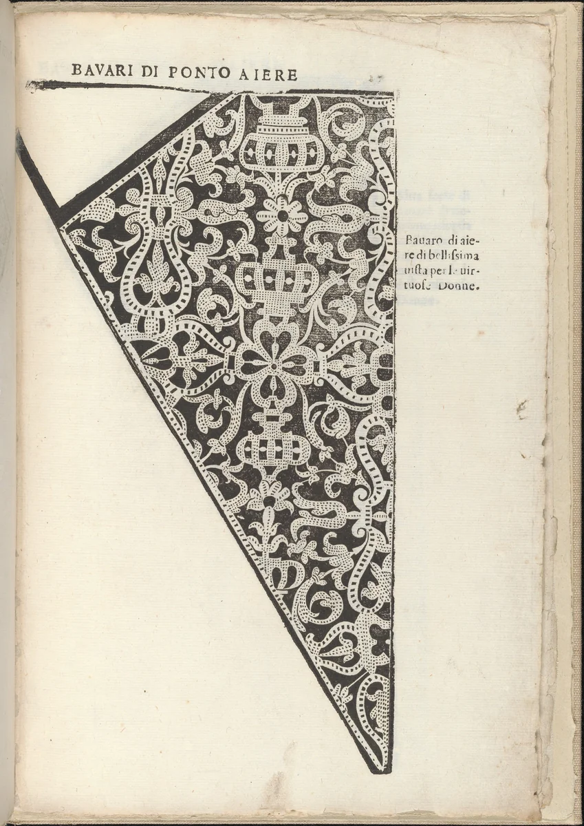 Ornamento nobile...Fatta da Lucretia Romana (Libro V of the Corona), page 13 (recto) by Cesare Vecellio, book, 1620