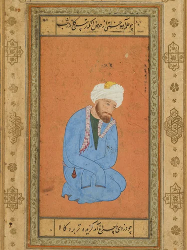 Portrait of a kneeling holy man, from the Prince Salim Album by Mir Sayyid Ali, painting, 1555-1565