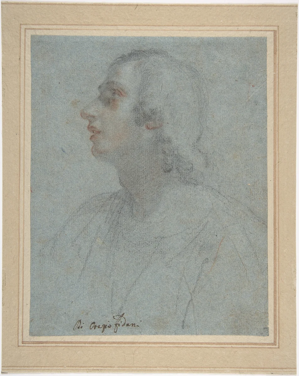 Bust of a Youth Looking to Upper Left (recto); Study of Drapery (verso) by Orazio Fidani, drawing, 1610-1656