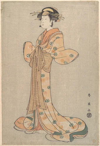 The Actor Nakamura Noshio II as the Courtesan Okaru by Katsukawa Shun'ei (勝川春英), print, 1795