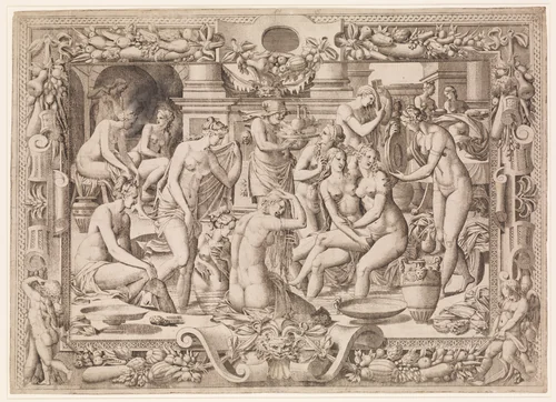Women Bathing by Jean Mignon, print, 1535-1555