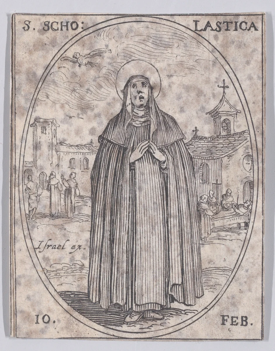 Ste. Scholastique (St. Scholastica), February 10th, from "Les Images De Tous Les Saincts et Saintes de L'Année" (Images of All of the Saints and Religious Events of the Year) by Jacques Callot, print, 1636