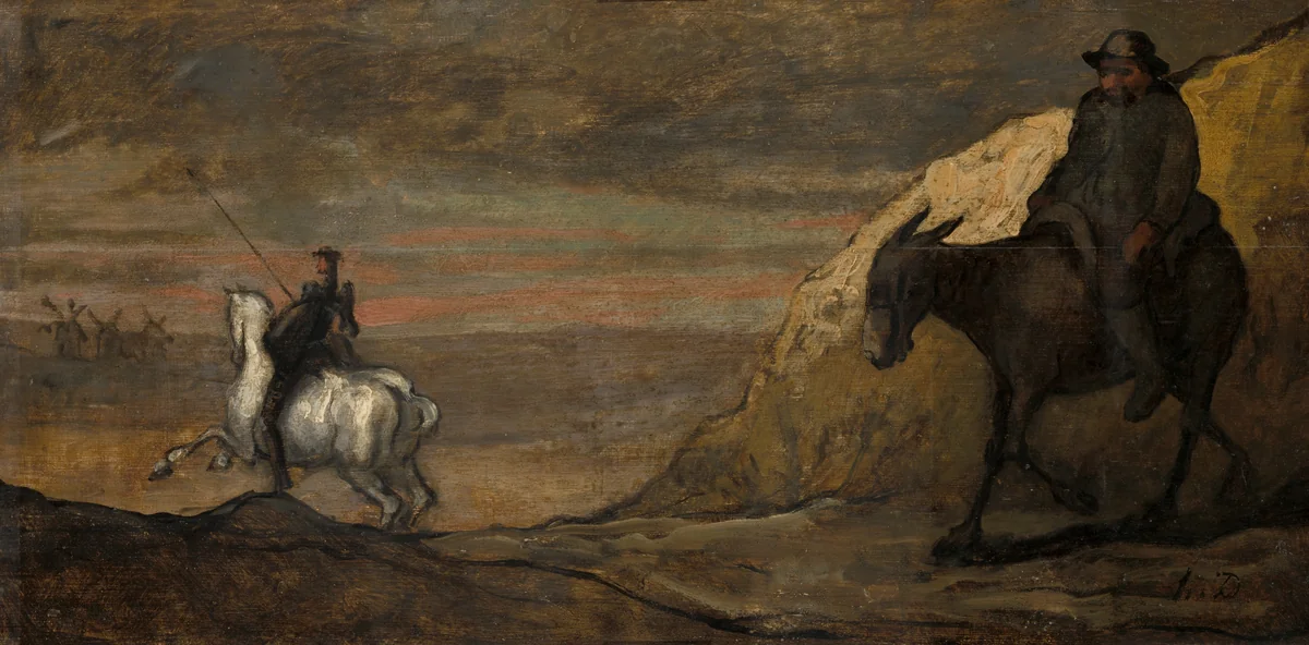 Don Quixote and the Windmills by Honoré-Victorin Daumier, painting, 1845-1855