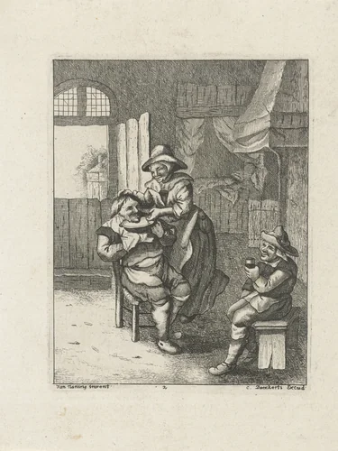 Boeren in een interieur by Jan Naning, print, 1650-1699