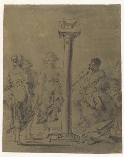 Dans om het gouden kalf by Leonaert Bramer, drawing, 1606-1674