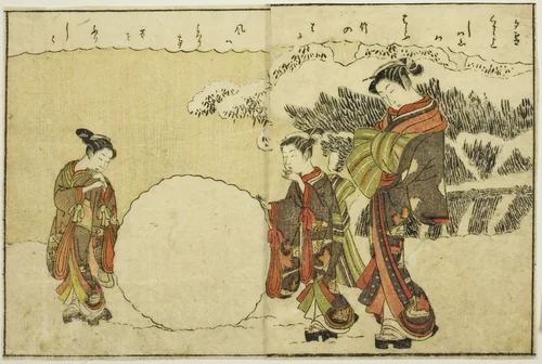 Double-page Illustration from Vol. 1 of "Picture Book of Spring Brocades (Ehon haru no nishiki)" by Suzuki Harunobu (鈴木春信), print, 1771