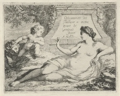 Venus bespied door een sater by Arnold Houbraken, print, 1688-1700