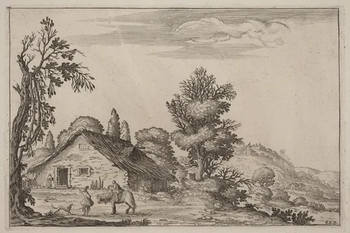 Landscape with a Traveler before a Cottage by Ercole Bazicaluva, print, 1638