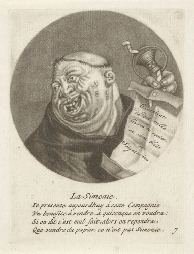 Monnik met een rol papier by Jacob Gole, print, 1670-1724