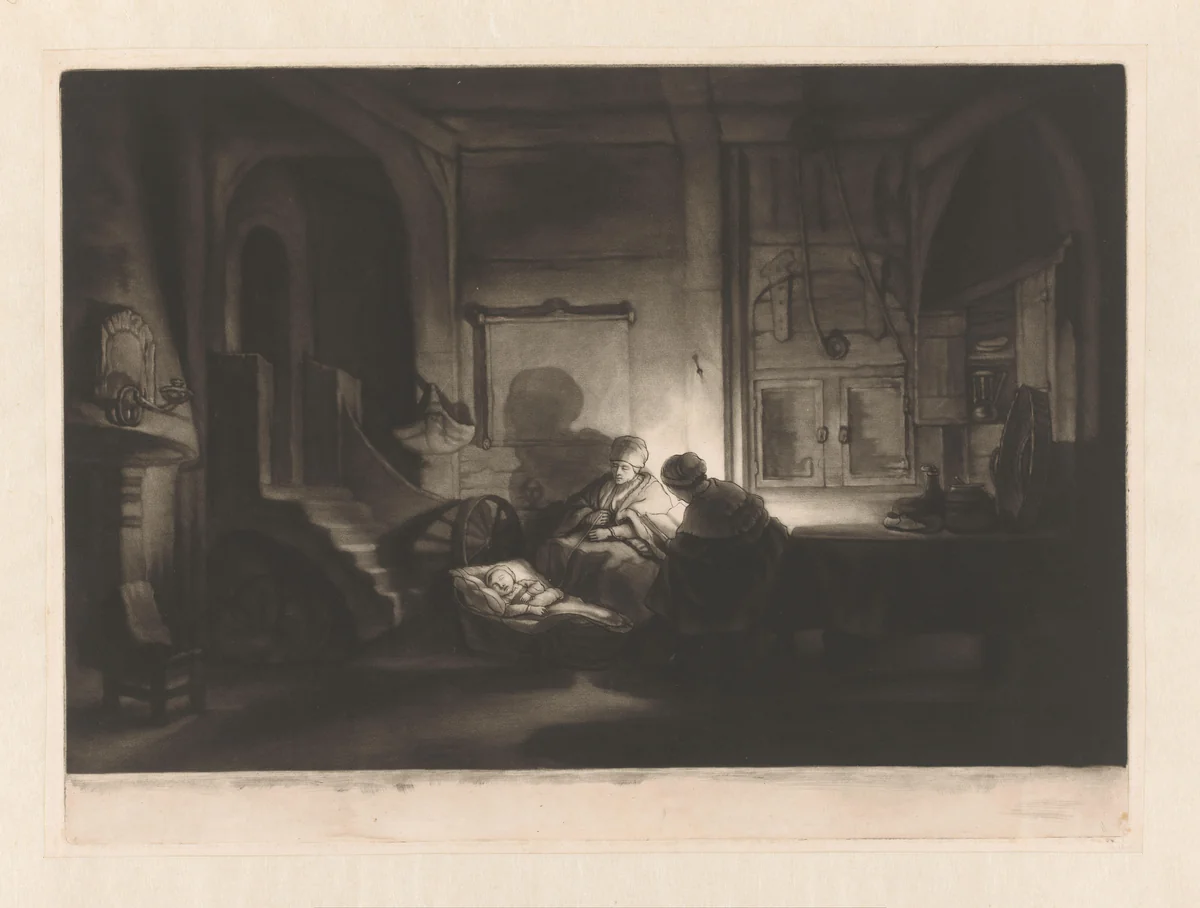 Heilige familie bij avond by James McArdell, print, 1745-1765