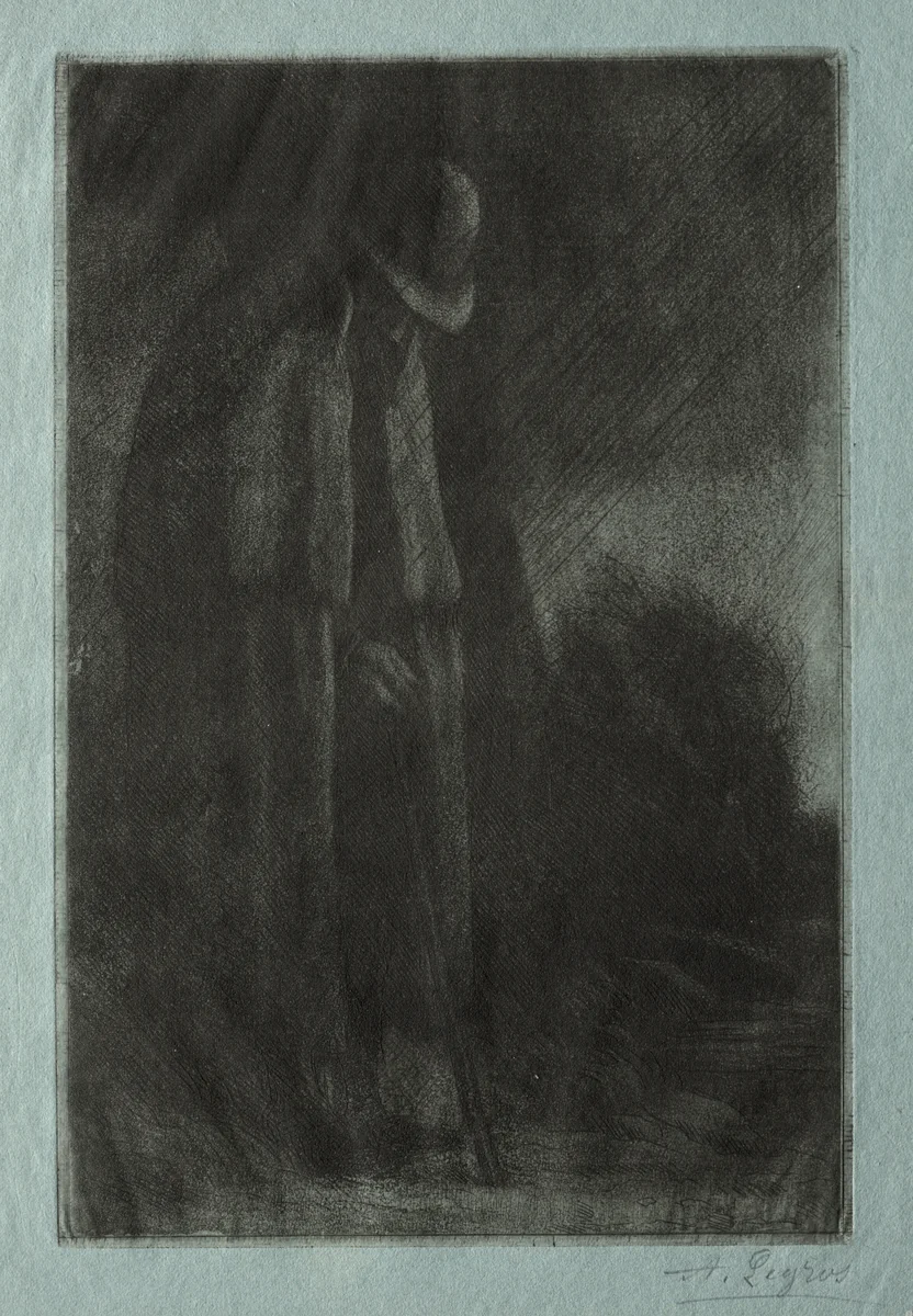 Le Voyageur à l'Abri by Alphonse Legros, print, 1852-1911