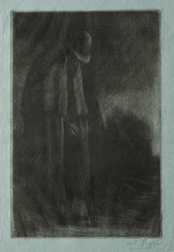 Le Voyageur à l'Abri by Alphonse Legros, print, 1852-1911