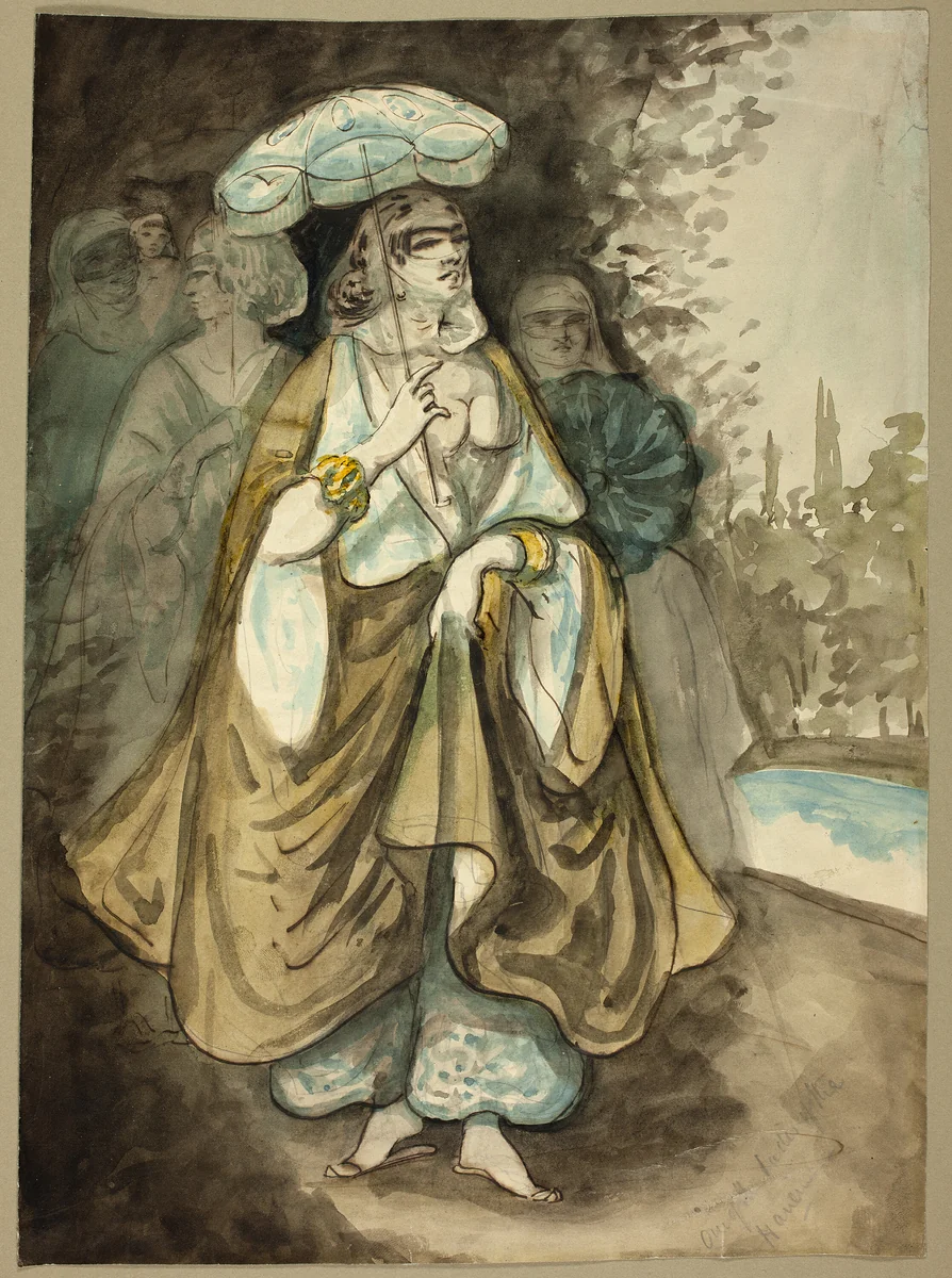 One of the Ladies of the Harem (recto); Fragment of a Landscape (verso) by Constantin Guys, painting, 1854-1856