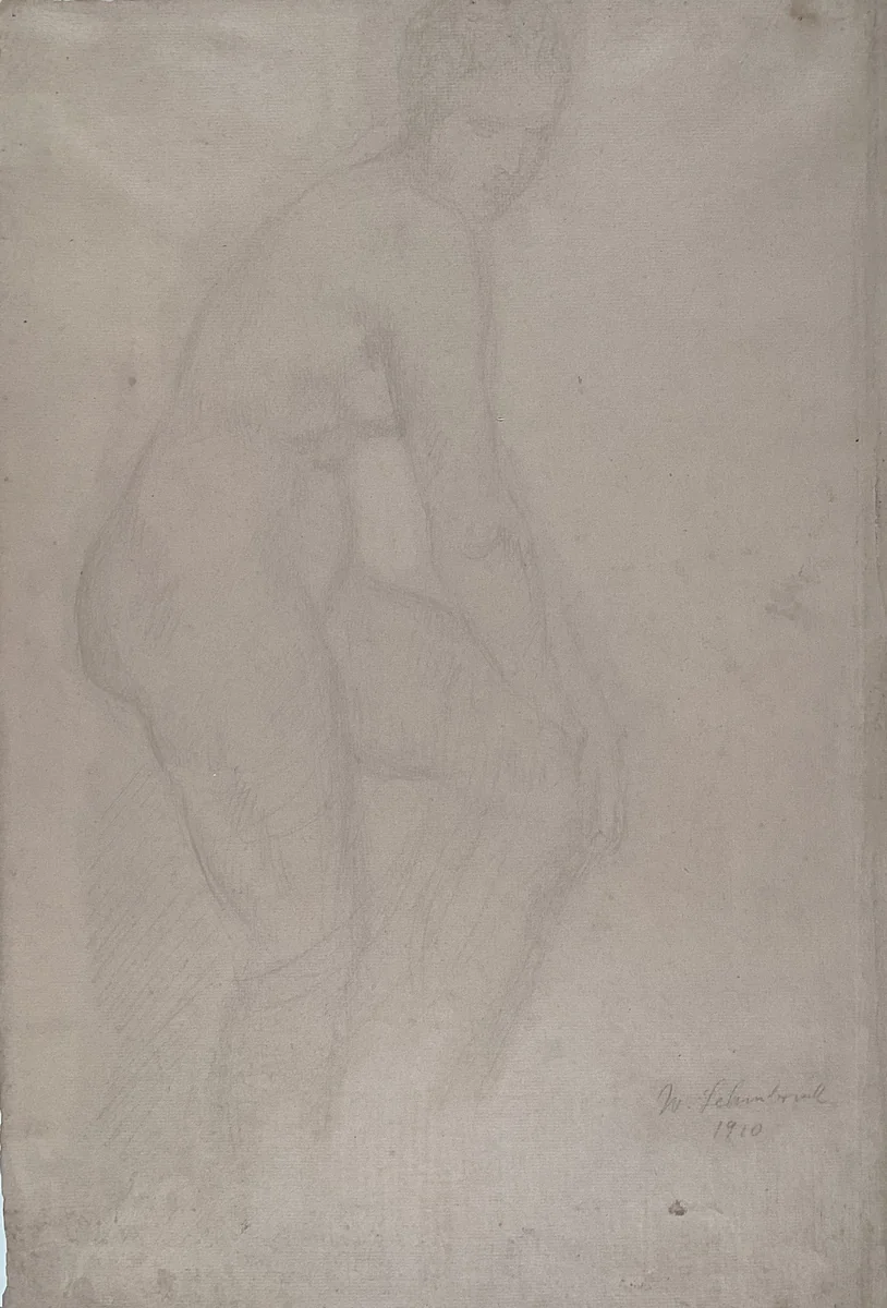 Standing Nude Model, Facing Right by Wilhelm Lehmbruck, drawing, 1910