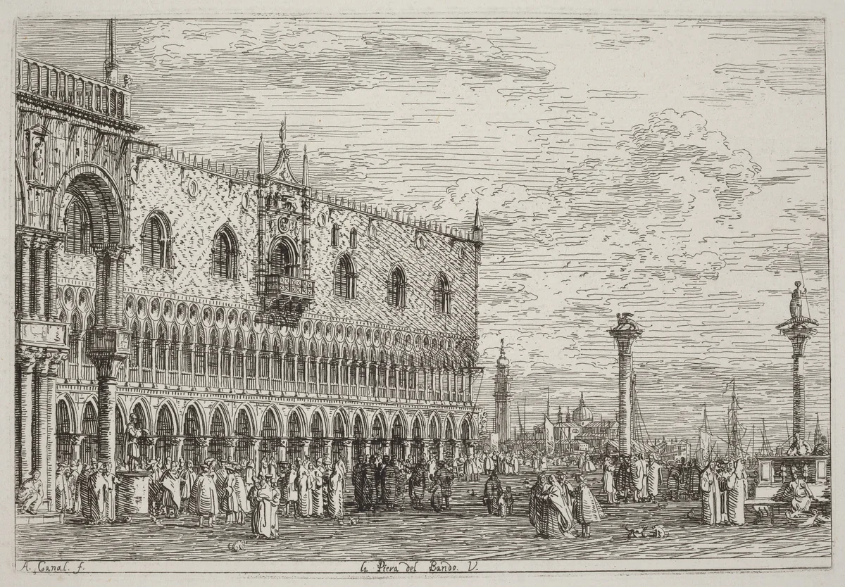 La Piera del Bando. V. [lower right] by Canaletto, print, 1735-1746