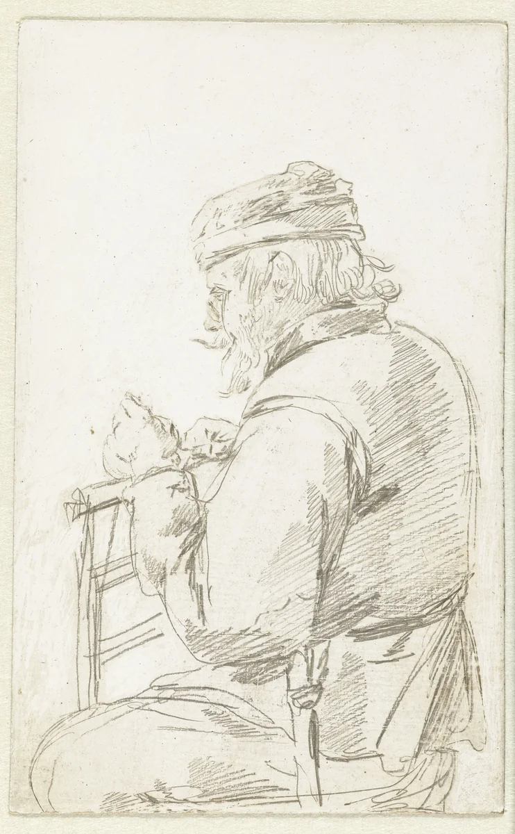 Zittende oude man met de handen op een stoelleuning by Andries Both, drawing, 1621-1642