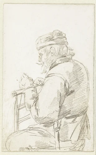 Zittende oude man met de handen op een stoelleuning by Andries Both, drawing, 1621-1642