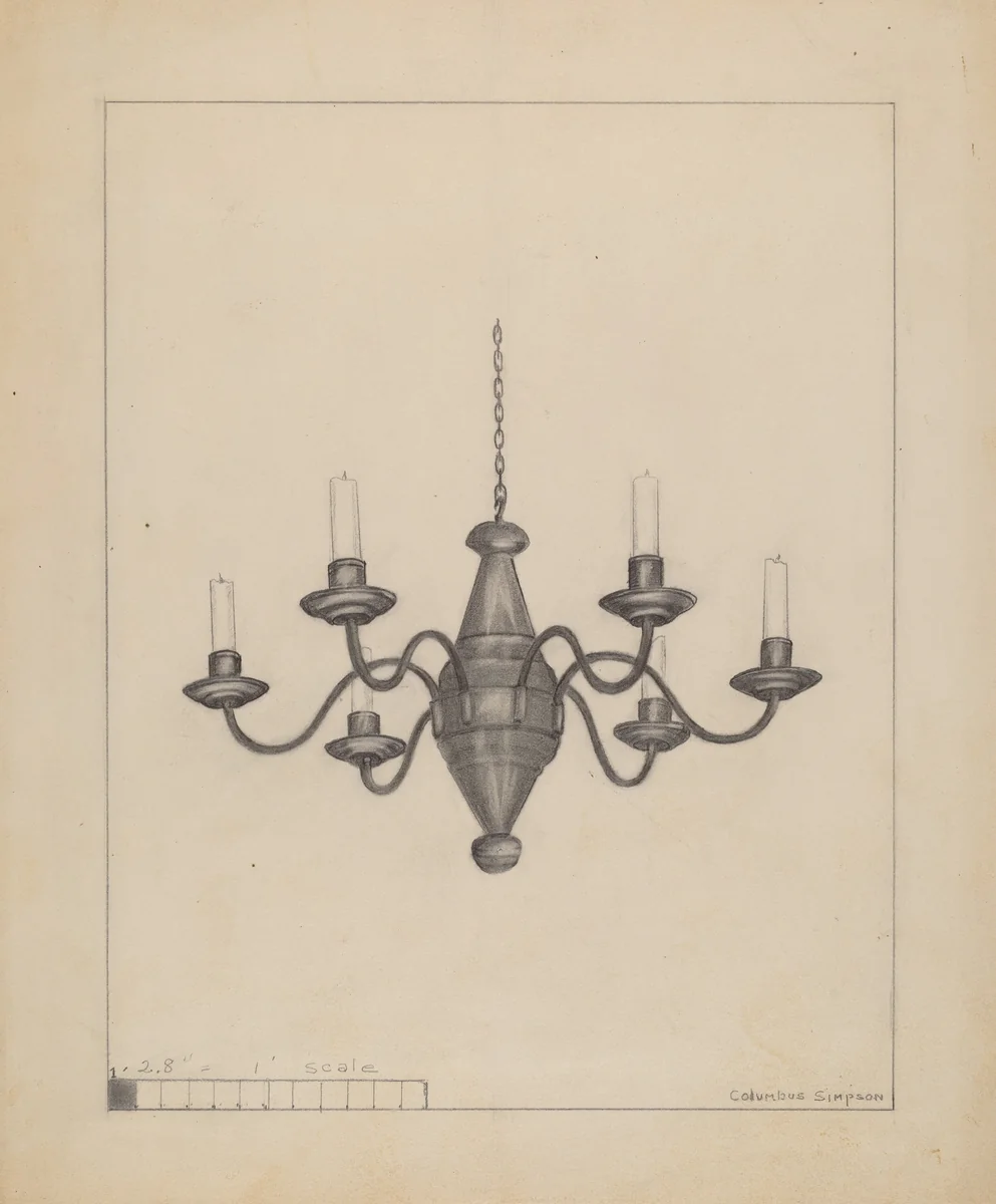 Candle Chandelier by Columbus Simpson, index of american design, 1936