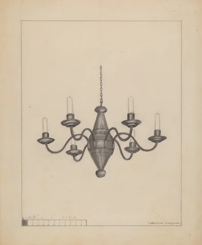Candle Chandelier by Columbus Simpson, index of american design, 1936