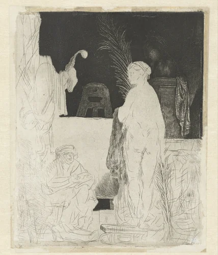 The artist drawing from the model ('Het beeldt van Pigmalion') by anonymous, print, 1750-1778