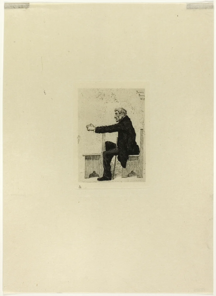 Old man in church by Antonio Piccinni, print, 1875