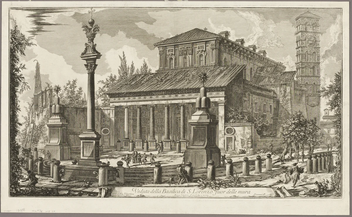 View of the Basilica of S. Lorenzo fuori delle Mura [S. Lorenzo outside the Walls], from Views of Rome by Giovanni Battista Piranesi, print, 1750-1759