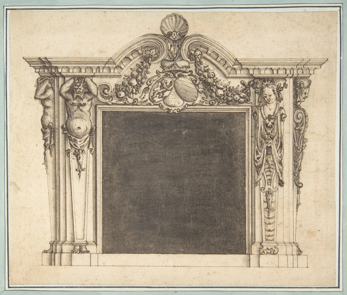 Design for a Mantelpiece with the Arms of Bavaria (?) by anonymous, drawing, 1800-1900