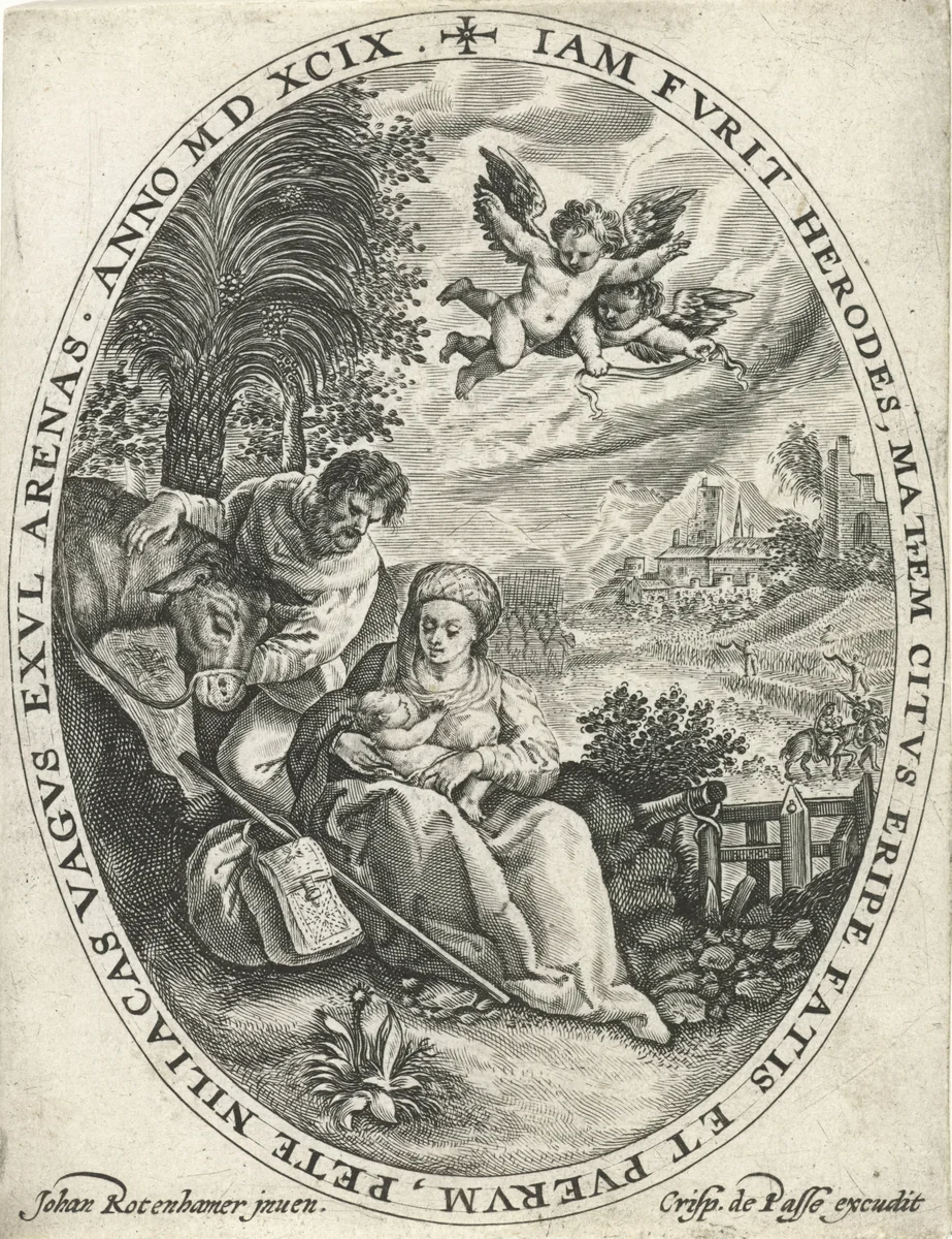 Rest on the Flight into Egypt by Crispijn van de Passe, print, 1574-1637