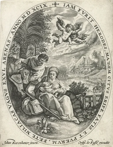 Rest on the Flight into Egypt by Crispijn van de Passe, print, 1574-1637