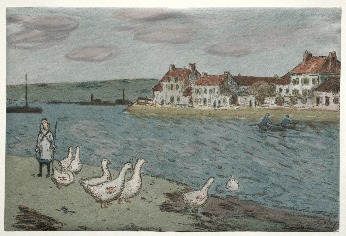 The River Bank or Geese by Alfred Sisley, print, 1897