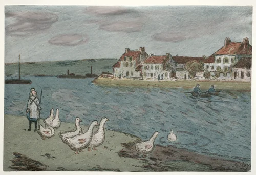 The River Bank or Geese by Alfred Sisley, print, 1897