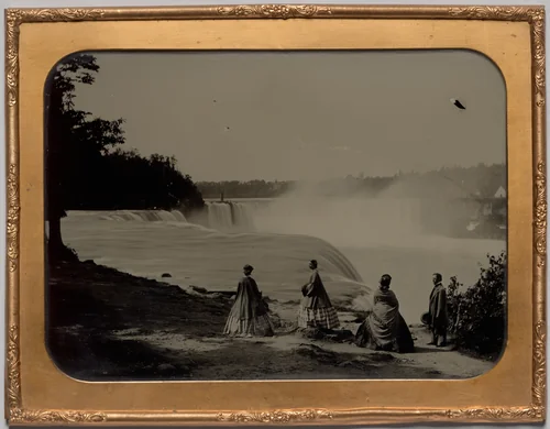 Niagara Falls with well-dressed group by Platt D. Babbitt, photograph, 1857-1869