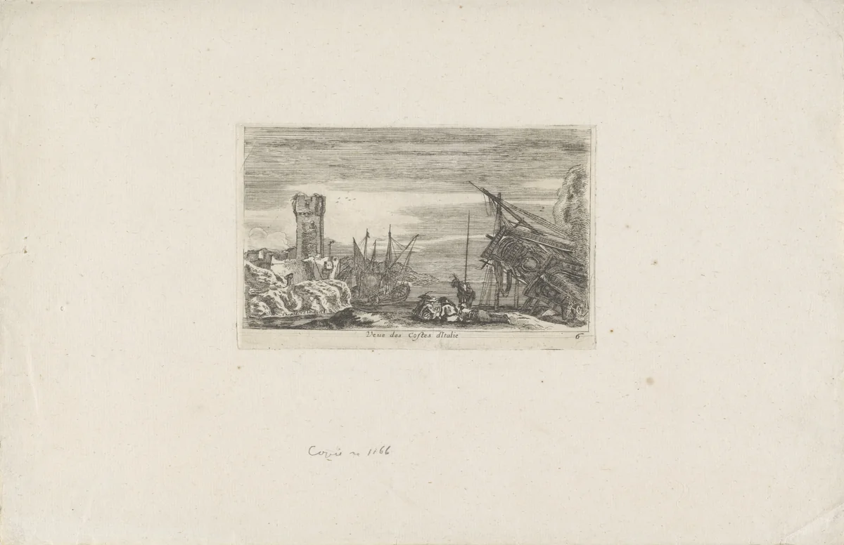 Gezicht op de kust van Italië by anonymous, print, 1647
