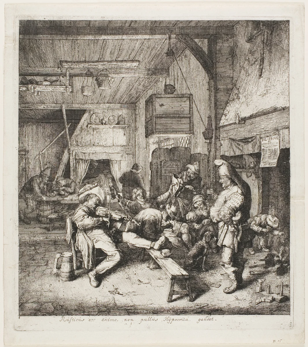 Violin Player Seated in the Inn by Cornelis Dusart, print, 1685