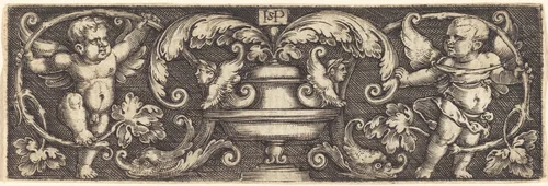 Ornament with a Vase Between Two Genii by Sebald Beham, print, 1525-1530